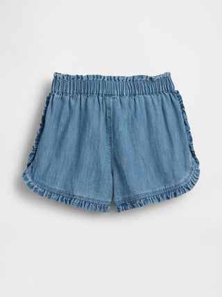 Shorts sin cordones de mezclilla con volantes para bebés y niños pequeños.