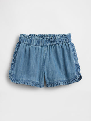 Shorts sin cordones de mezclilla con volantes para bebés y niños pequeños.