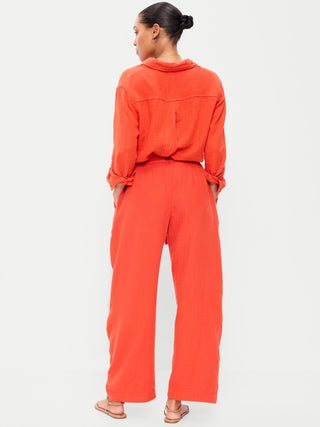 High Waist Crinkled Effect Pants with Pockets