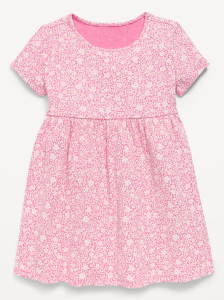 Vestido estampado de canalé de manga corta para niñas pequeñas.