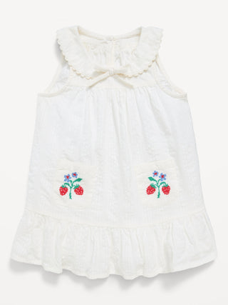 Vestido de sirsaca texturizado con cuello sin mangas para bebé.