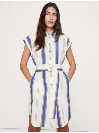 Vestido camisero mini de popelina de algodón con cinturón.