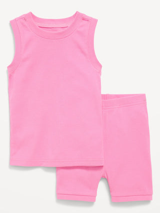 Conjunto de pijama de canalé sin mangas y ajuste ceñido para niños pequeños y bebés.