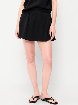 Minifalda pantalón de gasa arrugada con cintura con volantes.