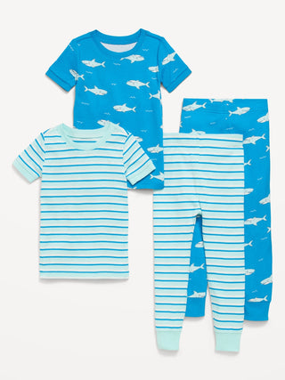Pijama estampado ajustado de 4 piezas para niños pequeños y bebés.