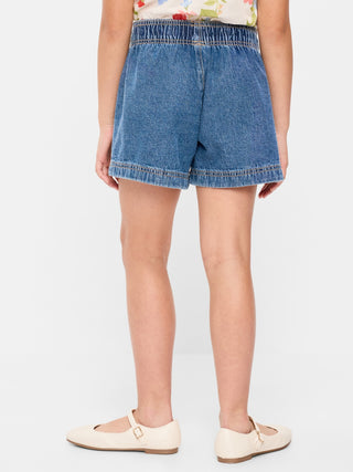 Shorts vaqueros sin cordones de cintura alta para niñas.