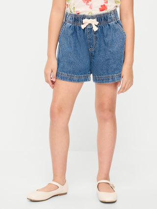 Shorts vaqueros sin cordones de cintura alta para niñas.