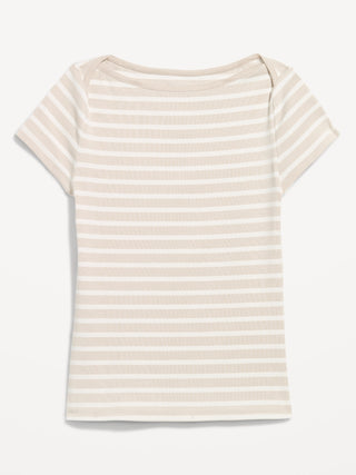Striped Boat Neck Fitted T-shirt