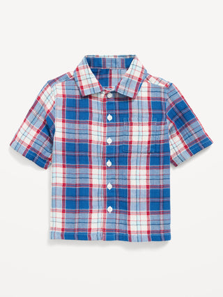 Camisa de algodón de doble tejido de manga corta para niños pequeños.