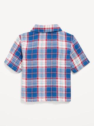 Camisa de algodón de doble tejido de manga corta para niños pequeños.