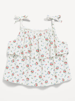 Top estampado sin mangas con tirantes arrugados para niñas pequeñas.