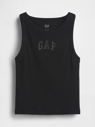 Camiseta sin mangas corta de canalé con logo de Gap.