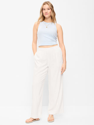 Pantalones anchos en mezcla de lino con talle alto.