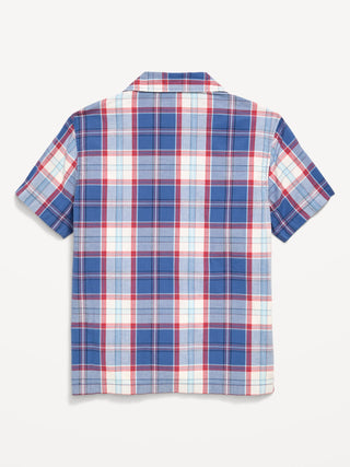 Camisa de popelín a cuadros de manga corta para niño.