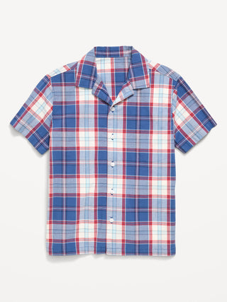 Camisa de popelín a cuadros de manga corta para niño.