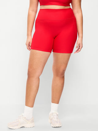 Pantalones cortos de motociclista con bolsillo ilimitado PowerSoft de talle extra alto, entrepierna de 6 pulgadas, sin costura frontal.