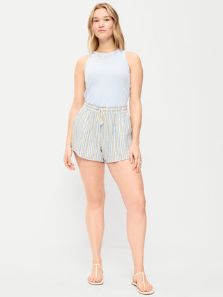 Shorts De Gasa Arrugada De Cintura Alta.