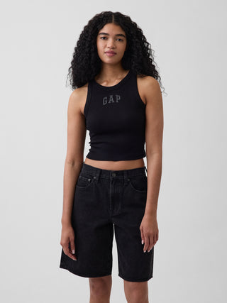 Camiseta sin mangas corta de canalé con logo de Gap.