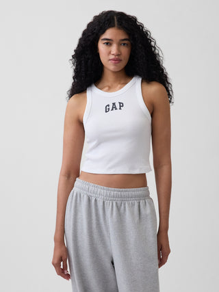 Camiseta sin mangas corta de canalé con logo de Gap.