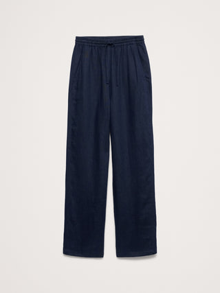 High-Waisted Straight-Leg Trousers with Elastic Waist