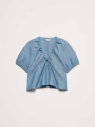 Camisa Manga Corta Detalle Lazo de Lino