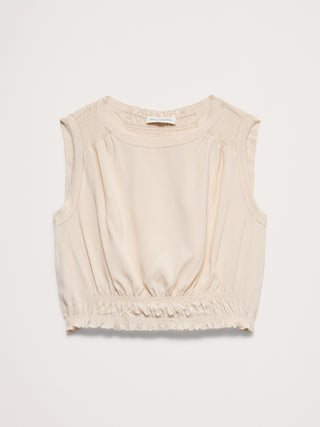 Camiseta sin mangas de georgette fruncida.