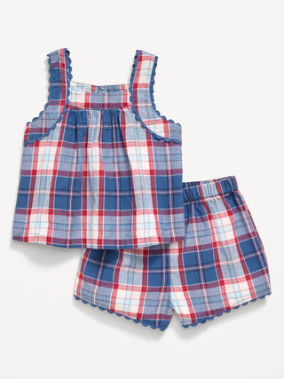 Conjunto de top y shorts a cuadros sin mangas para bebé.