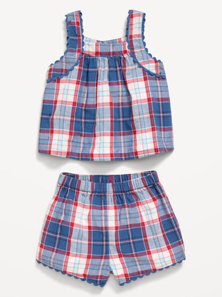 Conjunto de top y shorts a cuadros sin mangas para bebé.