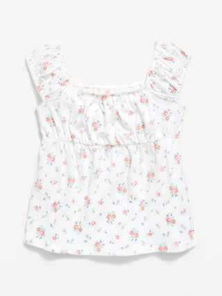 Top estampado de manga corta con ribete festoneado para niñas.