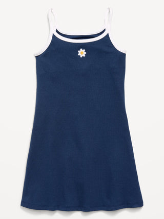 Vestido con vuelo de canalé ajustado sin mangas para niñas.