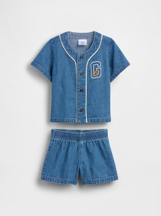 Conjunto de traje universitario de mezclilla para bebé.