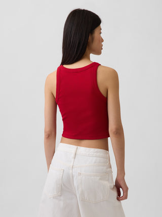 Camiseta sin mangas corta de canalé con logo de Gap.