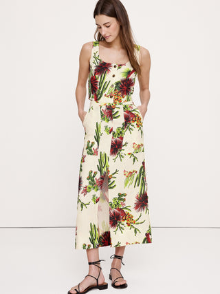 Falda midi de lino con abertura delantera.