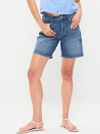 Shorts vaqueros Wow de cintura alta, entrepierna de 7 pulgadas.