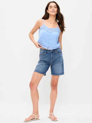 Shorts vaqueros Wow de cintura alta, entrepierna de 7 pulgadas.