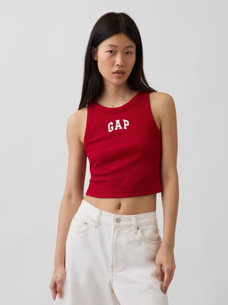 Camiseta sin mangas corta de canalé con logo de Gap.
