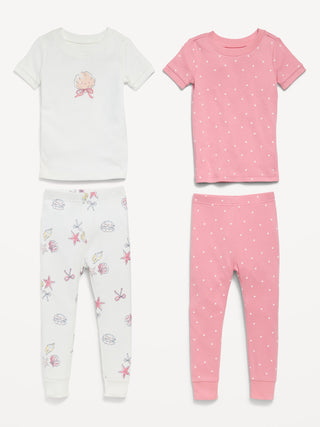 Pijama estampado ajustado de 4 piezas para niños pequeños y bebés.