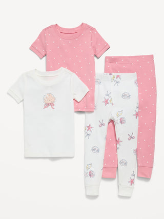 Pijama estampado ajustado de 4 piezas para niños pequeños y bebés.
