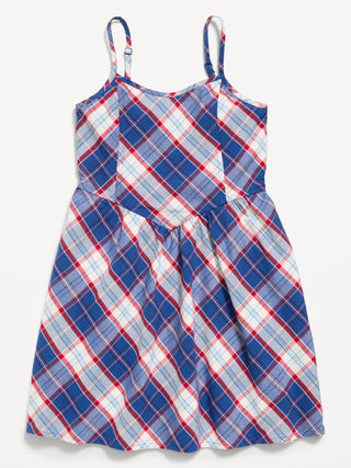 Vestido a cuadros con vuelo y ajuste sin mangas para niñas.