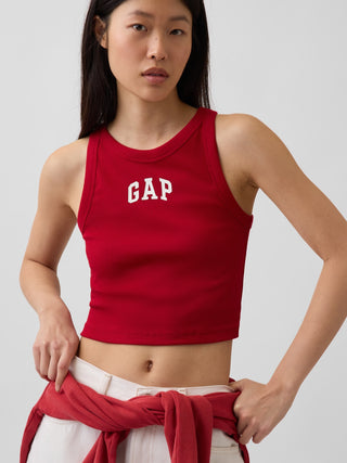 Camiseta sin mangas corta de canalé con logo de Gap.