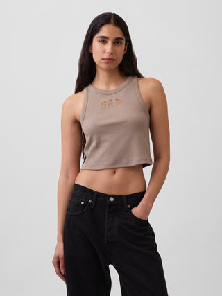 Camiseta sin mangas corta de canalé con logo de Gap.