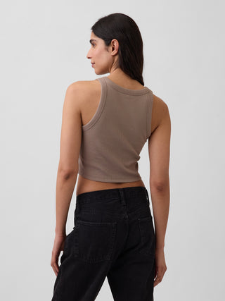 Camiseta sin mangas corta de canalé con logo de Gap.