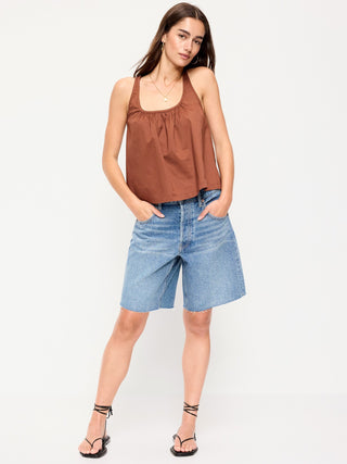 Pantalones cortos de mezclilla holgados de talle medio, entrepierna de 9 pulgadas.