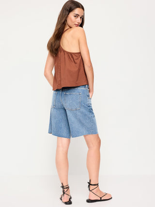 Pantalones cortos de mezclilla holgados de talle medio, entrepierna de 9 pulgadas.