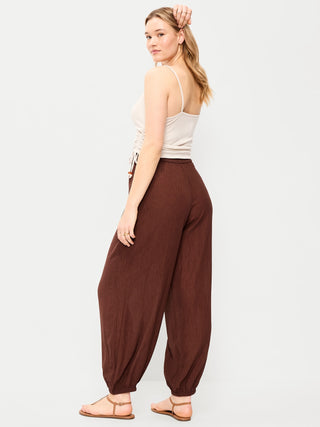 Pantalones harén de gasa arrugada de cintura alta.