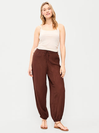 Pantalones harén de gasa arrugada de cintura alta.