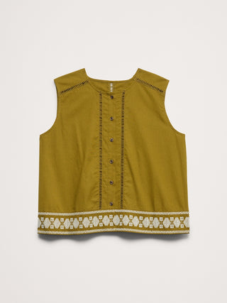 Camiseta sin mangas de algodón elástico bordada.