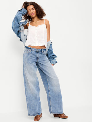 Top sin mangas de tirantes en mezcla de lino con ribete de encaje.