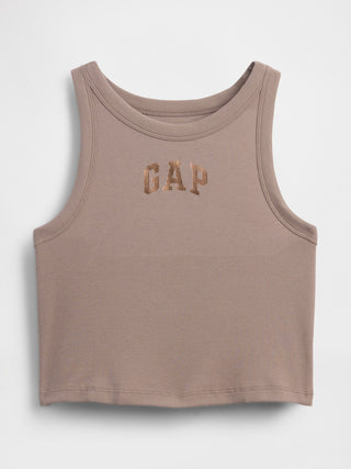 Camiseta sin mangas corta de canalé con logo de Gap.