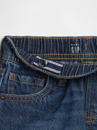 Shorts holgados sin cierres de mezclilla ultrasuave para bebés y niños pequeños.